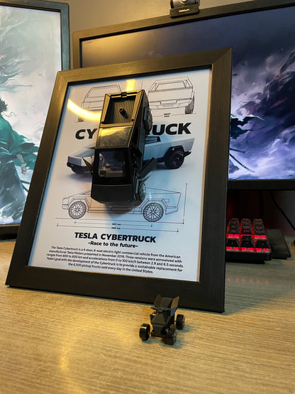 Tesla Cyber Truck | Car Scale 1:36 | 3D Diecast Frame | Cars Wall Art