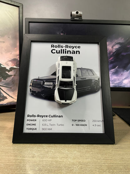 Rolls Royce Cullinan | Car Scale 1:36 | 3D Diecast Frame | Cars Wall Art