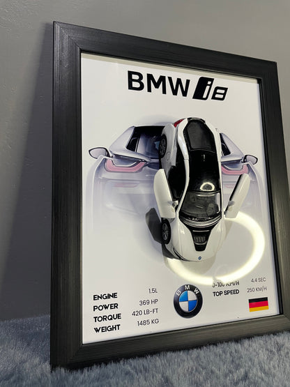 BMW i8 | Kinsmart Licensed Model - Car Scale 1:36 | 3D Diecast Frame | Cars Wall Art