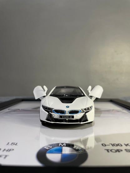 BMW i8 | Kinsmart Licensed Model - Car Scale 1:36 | 3D Diecast Frame | Cars Wall Art